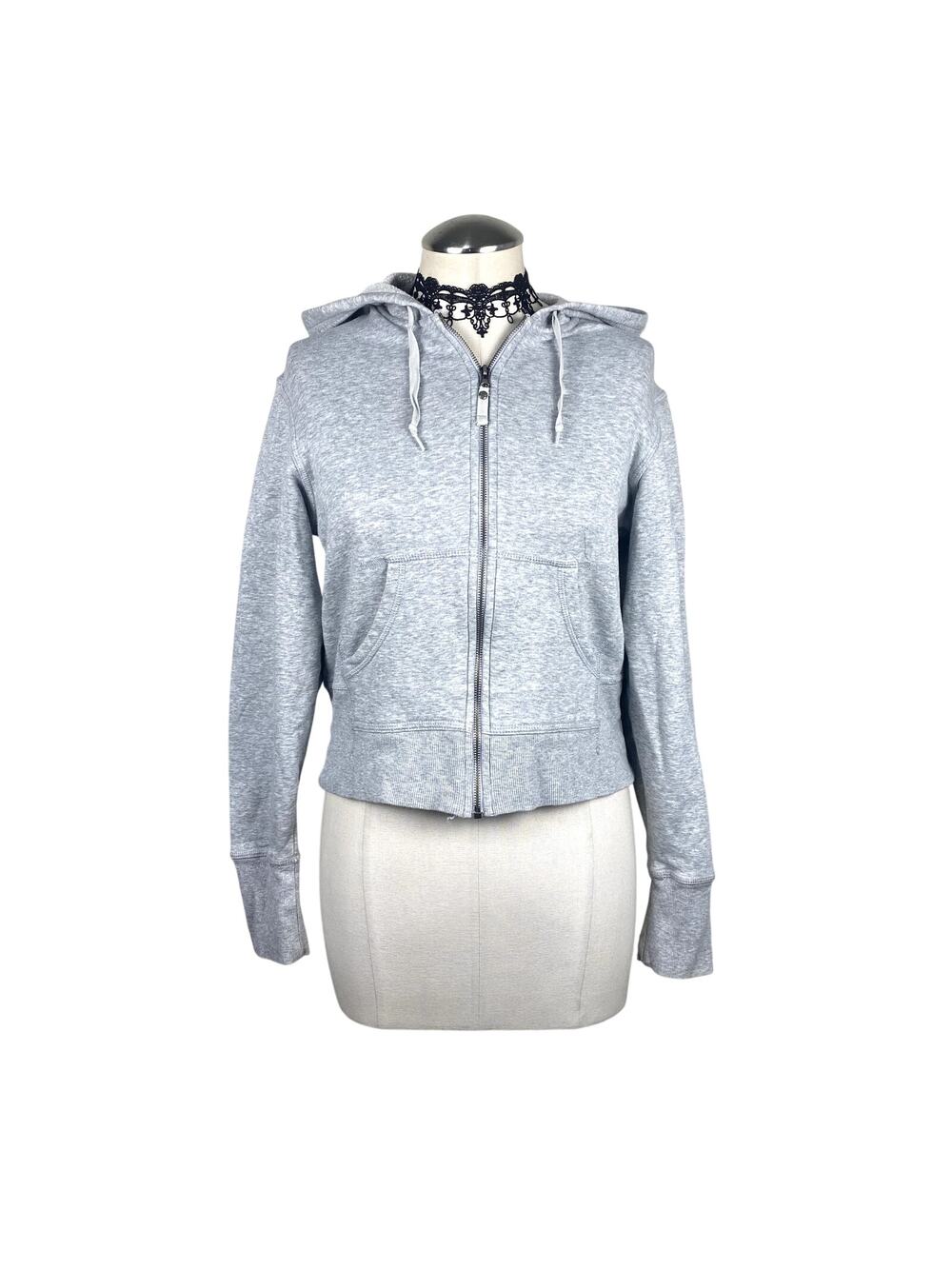 Y2K Style Champion Gray Cropped Fit Zip Up Hoodie Sportwear Streetwear Sz SM